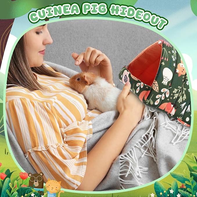 Ripeng 6 Pcs Guinea Pig Hideout Guinea Pig Bed House Rabbit Tunnel Washable Small House Cage Accessories for Hedgehog Mouse Chinchillas Hamster Ferrets Bearded Rats(7.9inch Night in the Forest)