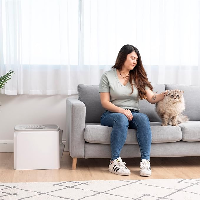 IRIS USA Cat Litter Box Top-Entry Square Top Entry Litter Box with Scoop, Enclosed Litterbox with Odor Control, Dog Proof Covered Litter Box Design, Easy to Clean, White/Gray
