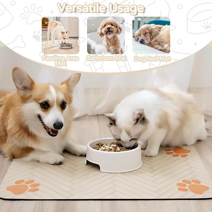 Pet Feeding Mat-Absorbent Dog Feeding Mat for Food and Water Bowl,No Stains Pet Placemat,Quick Drying Water Dispenser Mat for Dog and Cat,Easy to Clean Dog Accessories(M,Light Brown)