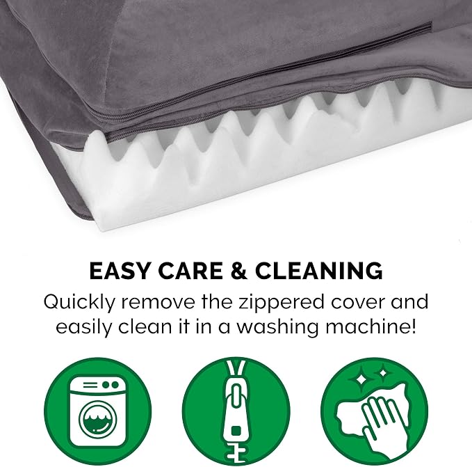 Furhaven Dog Bed L-Chaise L Shaped Chaise - Platinum Gray, Large W/Same Size Waterproof Liner