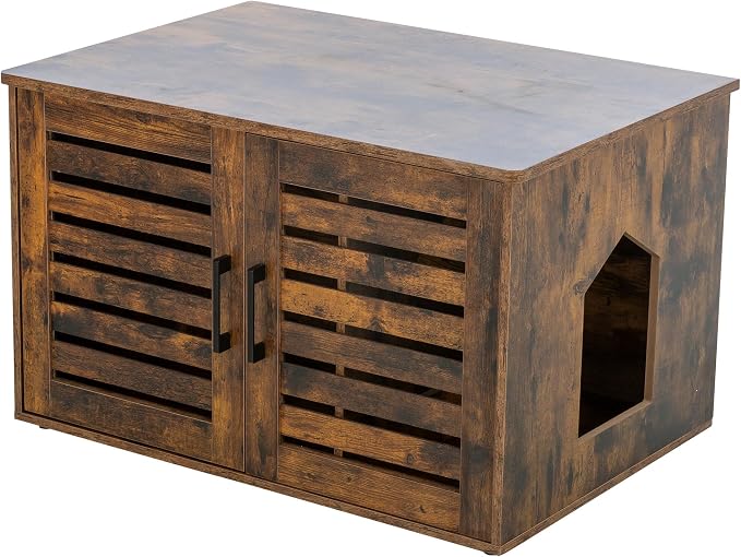 Trixie XL Farmhouse Litter Box Enclosure, Indoor Cat Furniture, Hidden Litter Box Cabinet or End Table, Brown