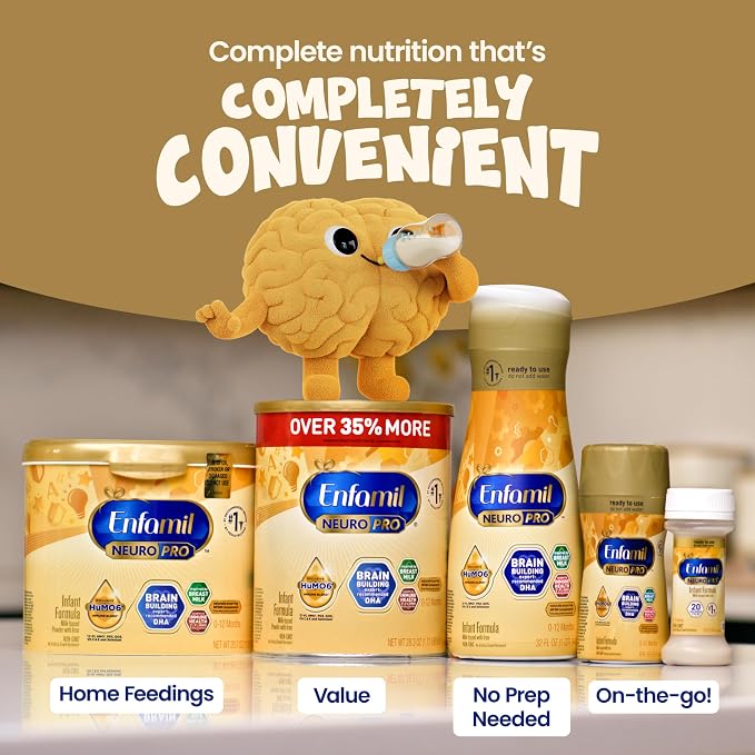 Enfamil NeuroPro Ready to Feed Baby Formula, Brain Building Duo DHA & MFGM, Exclusive Immune Supporting HuMO6 Blend, Enfamil Ready to Feed Infant Formula, 8 fl oz, 6 count, Total 24 bottles