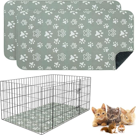 BEAUTYZOO 2 Pack Guinea Pig Cage Liners, Washable Reversible Fleece Guinea Pig Bedding, Waterproof Super Absorbent Pee Pads for Small Animals Rabbit Hamster Bunny - 16"x24" Grey