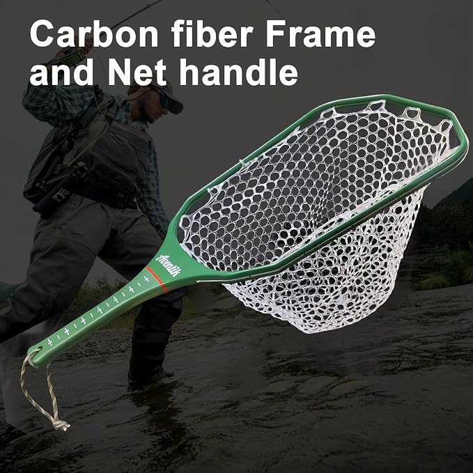 Aventik Fly Floating Fishing Net Carbon Fiber Landing Trout Net Light Weight Clear Rubber Ghost Net Catch & Release