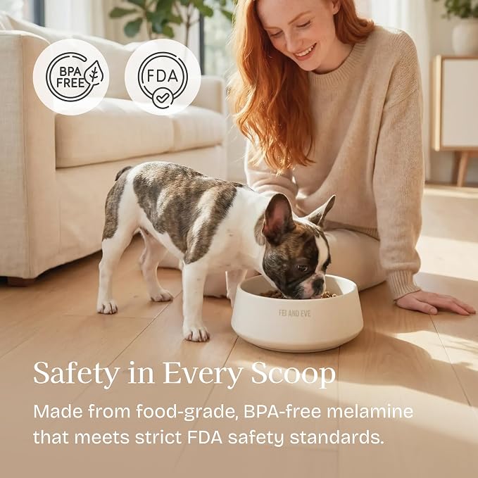 Fei & Eve Dog Bowl 30 Oz, Cloud White - Stain & Odor Resistant | Shatterproof | Non-Slip | Stable Design | for Small, Medium Breeds | Food and Water