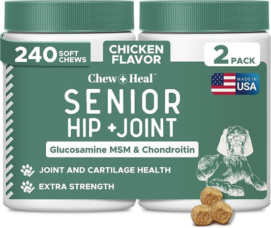 Glucosamine for Dogs Hip and Joint Supplement - 240 Soft Chews for Senior Dogs with Glucosamine, Chondroitin, MSM, Vitamin C, and Omegas - for Mobility, Cartilage, and Joint Health