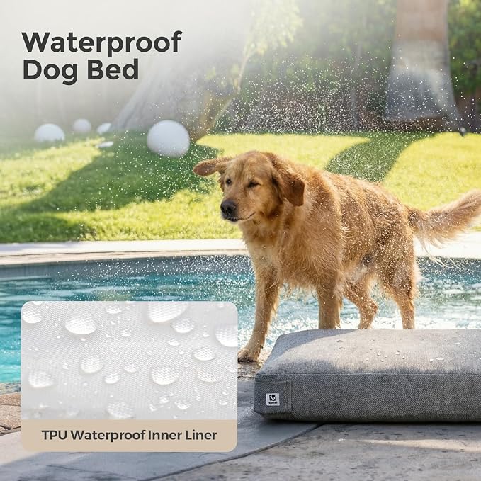 Sytopia 36 Inch Durable Dog Beds for Large Dogs, Waterproof Pet Crate Pad with Machine Washable Removable Cover, Great for Indoor, Outdoor, Crate, Patio Use, Grey