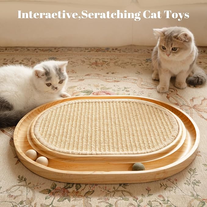 CHEERHOME PETS Cat Scratcher, Sisal Scratching Pad for Indoor Wooden Interactive Cat Puzzle Toy with Ball for Kitten Mental Stimulation Self Play Home Enrichment and Physical Exercise