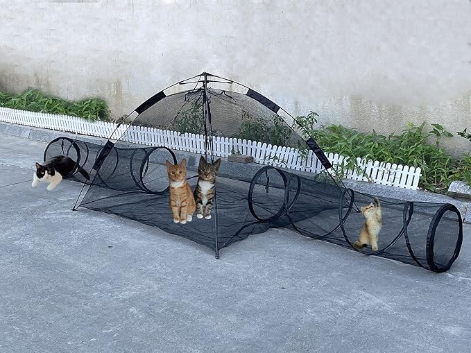 3 in 1 Portable Cat Playpen Outdoor Enclosures-Pop-uped Visual Net Pet Play Tent Tunnels Compound House for Cat Puppy Rabbit Small Animals-Large