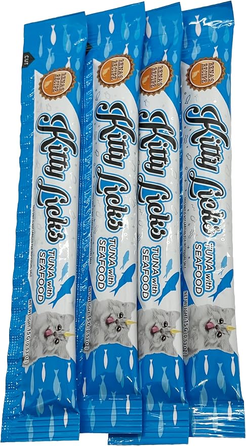 Rena's Recipe Kitty Licks Lickable Cat Treats, Tuna Variety Pack, 60 Tubes | Creamy grain-free tuna purée squeeze treats in a convenient 60-tube variety pack.