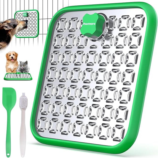Stainless Steel Large Lick Mat: Dog Lick Mats for Large Dogs, Cat Licking Pads for Crate Boredom & Anxiety Reduce, Slow Feeding, Cat Slow Feeder Mat with a Spatula, Scrubbing Brush, Green