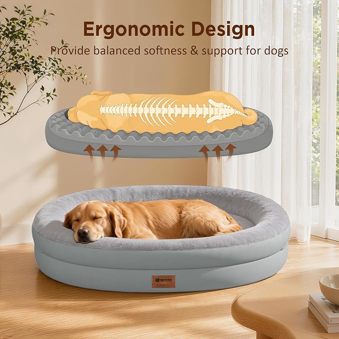 Orthopedic Dog Bed for Extra Large Dogs, XL Waterproof Dog Bed with Bolsters, Supportive Egg Crate Foam Pet Couch Bed with Removable Washable Cover & Non-Slip Bottom, Silver