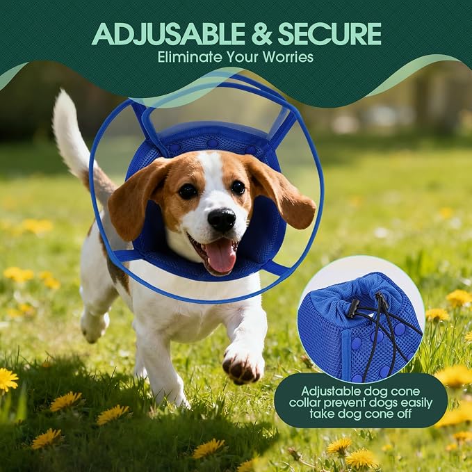 Kuoser Large Dog Cone Collar After Surgery, Soft Cone for Dogs to Stop Licking, Breathable Pet Recovery Collar Comfortable Elizabethan Collars, Adjustable Protective Dog Cones for Large Dogs, Blue XL