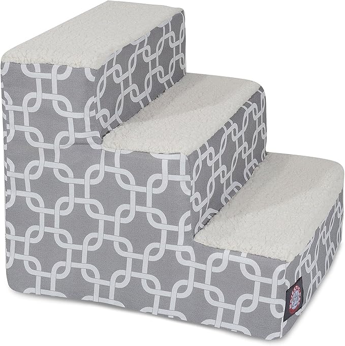 Majestic Pet 3 Step Portable Dog Stairs for Small Dogs to get on Bed Supports 250 lbs or Less – Dog Steps for High Bed with Machine Washable Cover –Pet Stairs for Cats Links Gray