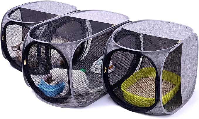 NAFU Corner Cat Playpen for Indoor Use, Pet Playpen with Litter Box Compartment, Foldable & Portable Enclosure for Kittens or Puppy, Cat Houses & Condos