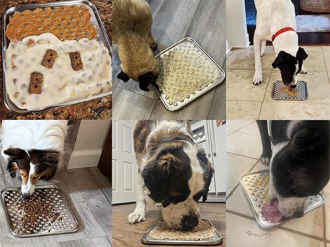 2Pack Dual Wall Stainless Steel Large Lick Mat for Dogs & Cats, Chew-Proof Slow Feeder, Anxiety Reducer, Whisker-Friendly for Cats, Non-Slip Heavy Duty Base, Raw Feeding Pad, Dishwasher Safe
