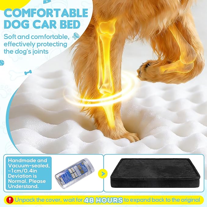 Thickened 4 In Orthopedic Dog Car Bed, Non-Slip Backseat Pet Mat, Removable Washable for SUVs/Sedans/Trucks, Plush Comfort for Large/Senior Dogs, Easy Clean (Black, Medium (50"L×24.6"W×4"H))