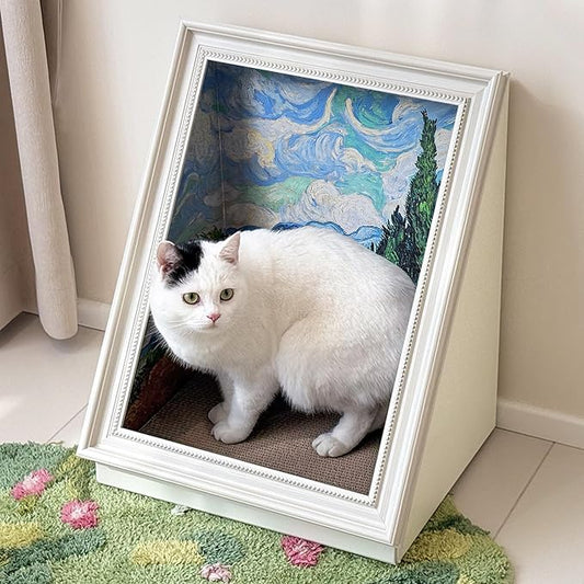 PETKARAY Art Frame Cat Scratch House, Oil Painting Kitty Scratcher Cardboard House, Large Cat Cave with Replaceable Scratching Boards