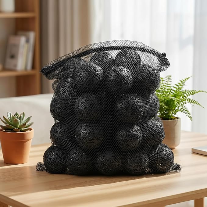 VIHOSE 50 Count 3 Inch Black Large Bio Balls Media Filter Durable Fish Pond Filter Media with Sponge Biological Filtration Mediums for Pond Aquarium Fish Tanks Filters with 12" x 16" Mesh Bag