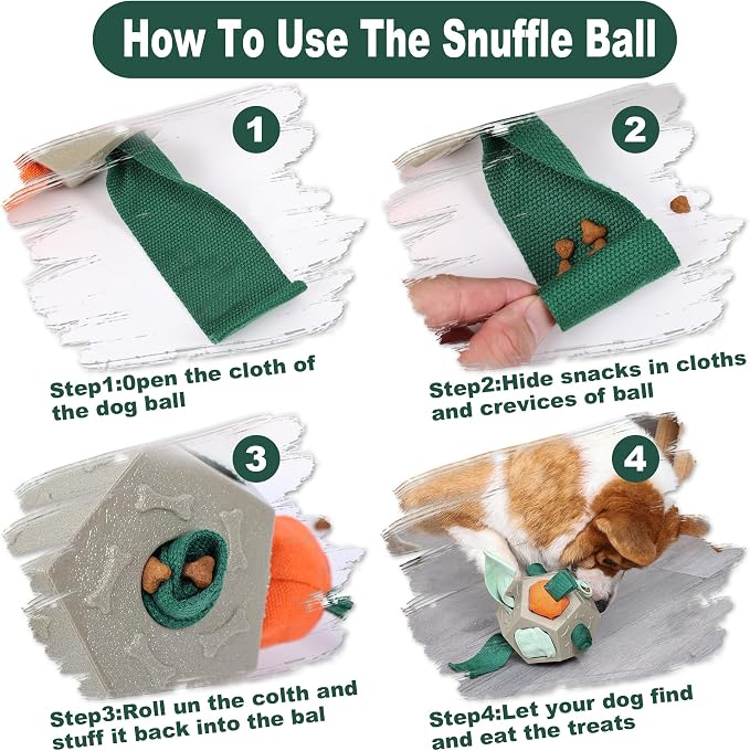 Dog Snuffle Ball - Upgrade Ball Interactive Puzzle Dog Toys, Foraging Truffle Pads Puppy Snack Dispenser Slow Feeder Suitable for Any Size Pet with Squeaky Carrot Toys (Apricot)