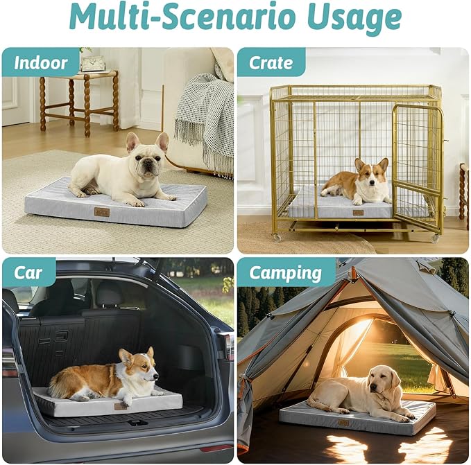 COZY KISS Cooling Orthopedic Dog Bed, Waterproof Egg Crate Foam Pet Bed with Removable Washable Cover, 29x18x3 Inch,Silver Grey