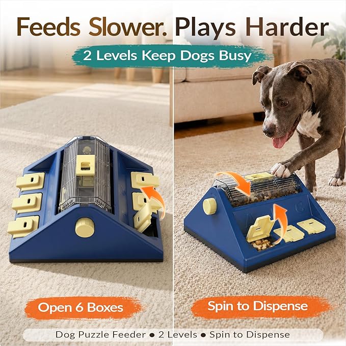KADTC Dog Puzzle Toy, Large Size, 2 Levels of Challenge, Paw-Activated Rolling Treat Dispenser, Slow Feeder & Mental Stimulation for Small/Medium Dogs Enrichment Toys