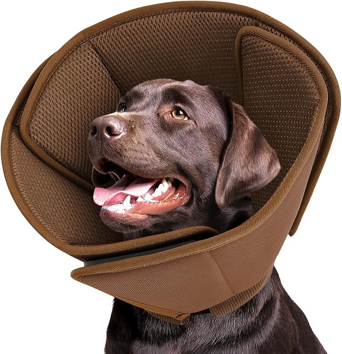 Queenmore Dog Cones for Large Dogs,Soft Dog Cone Stop Licking After Surgery, Adjustable Pet E-Collar Alternative for Wound Healing,Coffee,X-Large