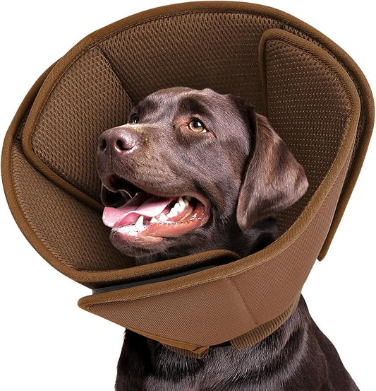 Queenmore Dog Cone,Soft Cone for Large Dogs After Surgery,Comfy Large Dogs Cones to Stop Licking, Adjustable Soft Dog Cones Collar, Elizabethan Pet E-Collar for Wound Healing,Coffee,L