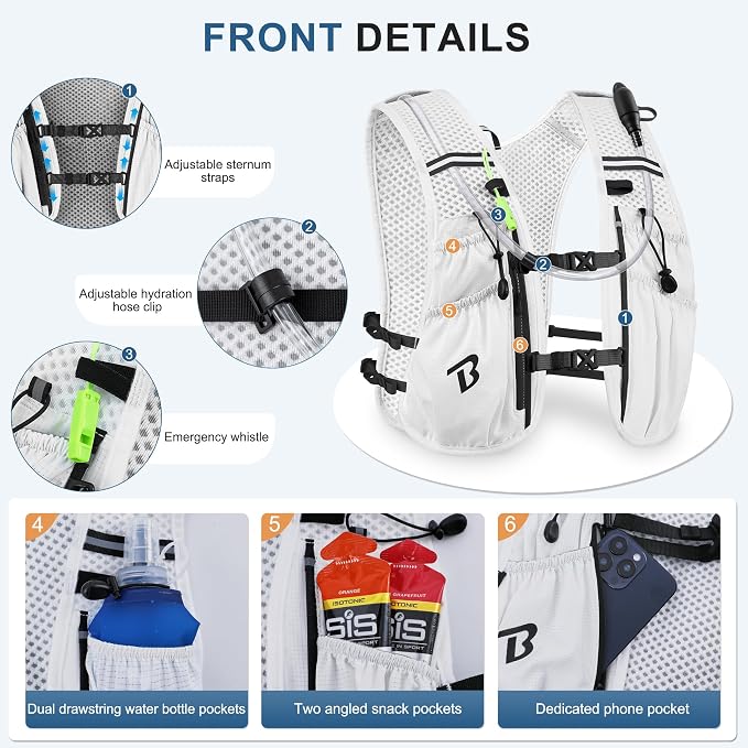 BECOJADDE Running Vest Hydration Backpack for Men Women, 5L Lightweight Running Backpack Hydration Pack for Marathon, Trail, Cycling, Hiking, Jogging