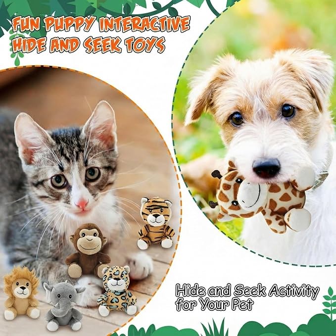 Skylety 7 Pieces Hide and Seek Dog Toys Activity Puppy Chew Squeaky Toys Plush Stuffing Burrow Woodland Stuffing with Squeakers for Small Medium Pets Dogs Puppy Gift(Lovely,Medium)