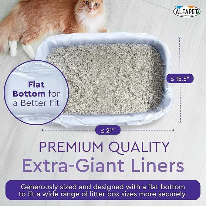 Cat Litter Box Liners Alfapet Heavy Duty Flat Bottom Extra Giant 20 Count - Tear-Resistant Litter Liner Bags Kitty Litter Liners for Rectangular Litterbox Pans, 36” x 18” x 2MIL Thick 30 lb Capacity