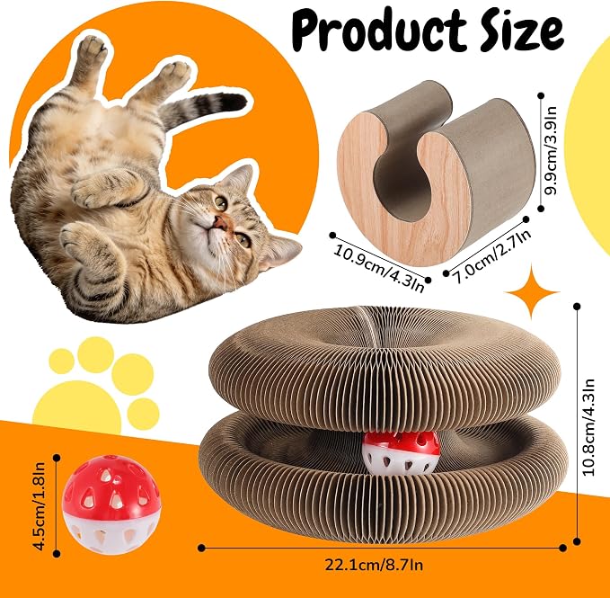 Cat Scratching Pads, C-Shape Magic Organ Interactive Cat Toy, Reversible Cat Scratch Furniture Protector, Brown Routine, 2 Pcs