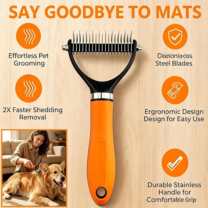 Dematting Comb for Dogs and Cats, 2026 New Rake Pet Brush for Effective Hair Removal, Deshedding Dog Brush Removing Tangles Knots for Thick Coats (2Pcs Green Set)