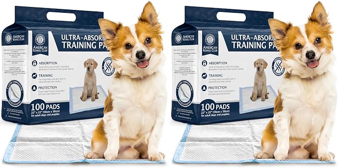 American Kennel Club Puppy Training Pads with Ultra Absorbent Quick Dry Gel – 22 x 22 Pee Pads for Dogs - 100 Count (Unscented) (Pack of 2)