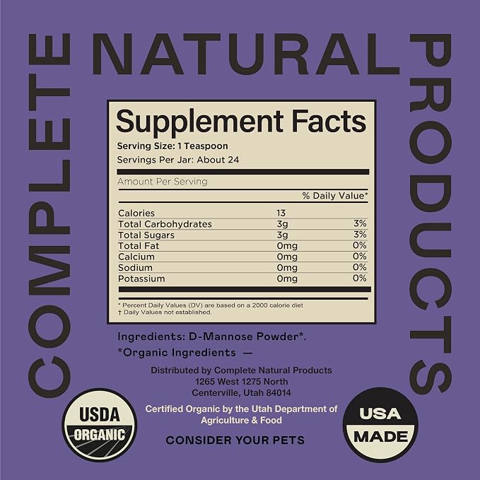 CNP Organic D'Mannose Powder for Pets 4oz - Powder D Mannose Support for Dogs Cats, Pure D-mannose Blend, Easy Mix Urinary Wellness Aid, Non GMO Made USA Animal Supplement Health Care Use Formula