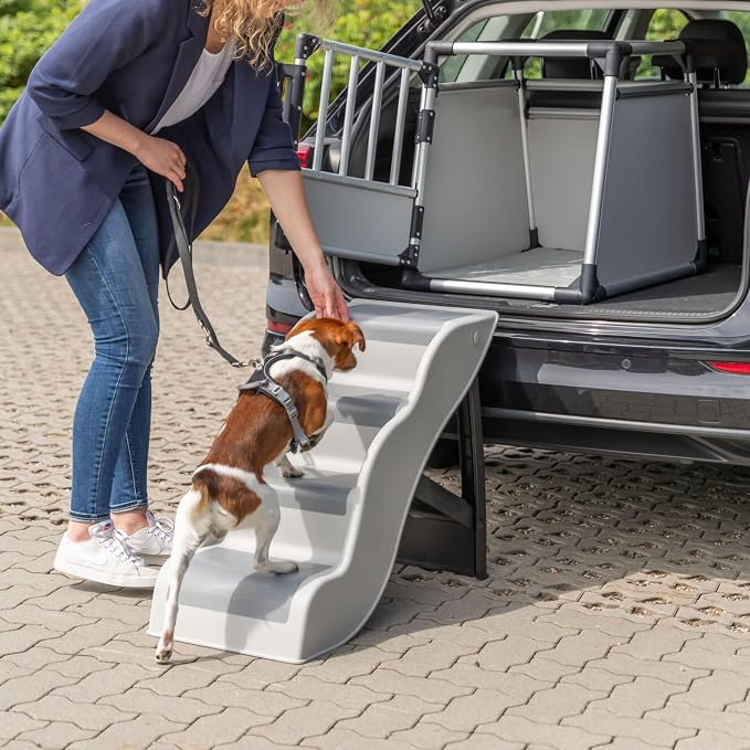 Trixie Lightweight 4-Step Pet Stairs, Gray | Non-Slip Rubber Treads, For Beds and Couches, Foldable, Easy to Store