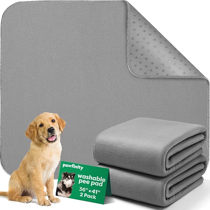 Pawfinity Large Washable Pee Pads for Dogs, Reusable Puppy Training Pad XL, Ultra-Soft, Absorbs 2X Faster & High-Capacity, Leakproof, Non-Slip, Waterproof Pet Mat for Floor, 36x41 inch, 2 Pack