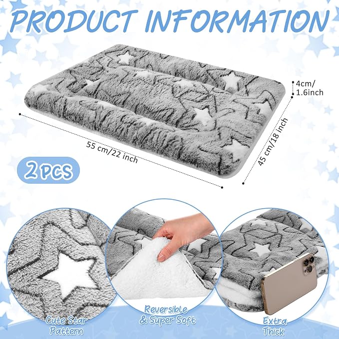 VitalCozy 2 Pack Self Warming Cat Mat Self Heating Pad Bed Reversible Machine Washable Reflects Body Heat Warm Thermal Pet Pad Crate Blanket for Feral and Indoor Cat(Double Star,22'' X 18'')