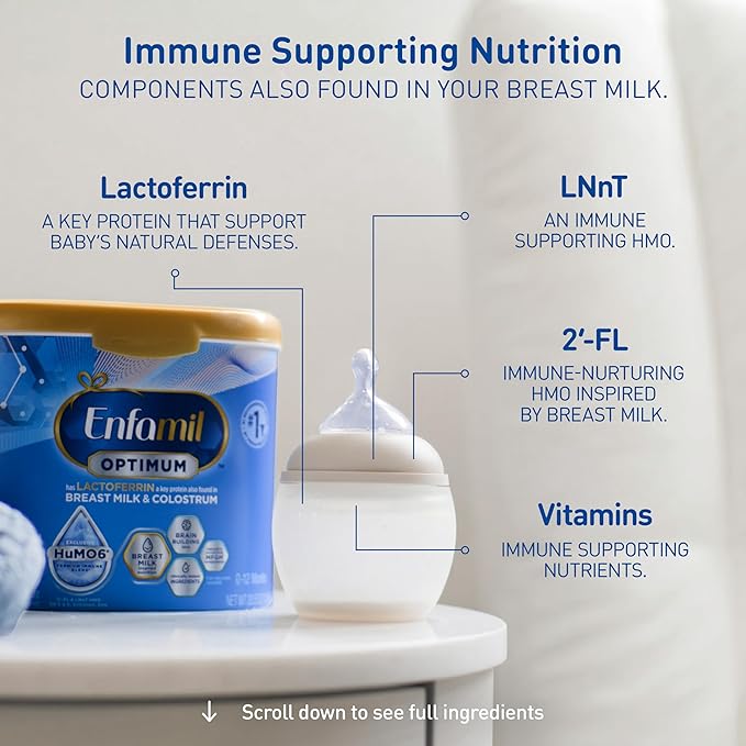 Enfamil Optimum (Enspire), Our Closest Formula to Breast Milk, Immune-Supporting Lactoferrin and Brain-Supporting DHA Baby Formula, 30 Oz Refill, (Pack of 2)