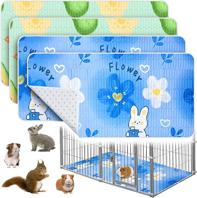 4 Pcs Guinea Pig Cage Liner, Washable Guinea Pig Bedding, Rabbit Bedding Waterproof Guinea Pig Pee Pads, Absorbent Guinea Pig Bedding for Small Animals Hamster Rabbit Squirrel Cage (Rabbit 47")