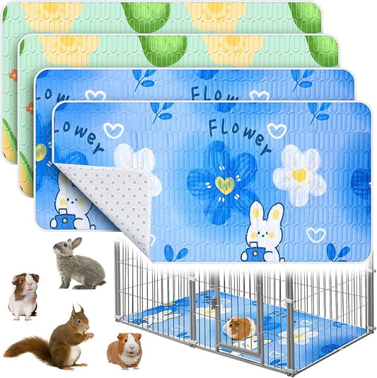4 Pcs Guinea Pig Cage Liner, Washable Guinea Pig Bedding, Rabbit Bedding Waterproof Guinea Pig Pee Pads, Absorbent Guinea Pig Bedding for Small Animals Hamster Rabbit Squirrel Cage (Rabbit 47")