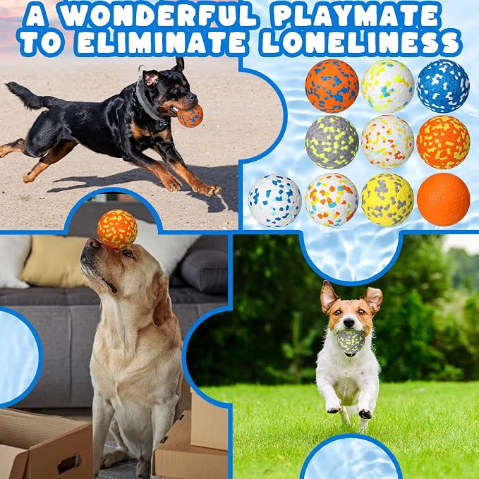 Lenwen 10 Pcs Dog Toy Balls Tennis Ball for Aggressive Chewers Interactive for Large Medium Small Puppy Boredom and Stimulating Bouncy Floating Rubber Toy(3 Inch,Bright Color)