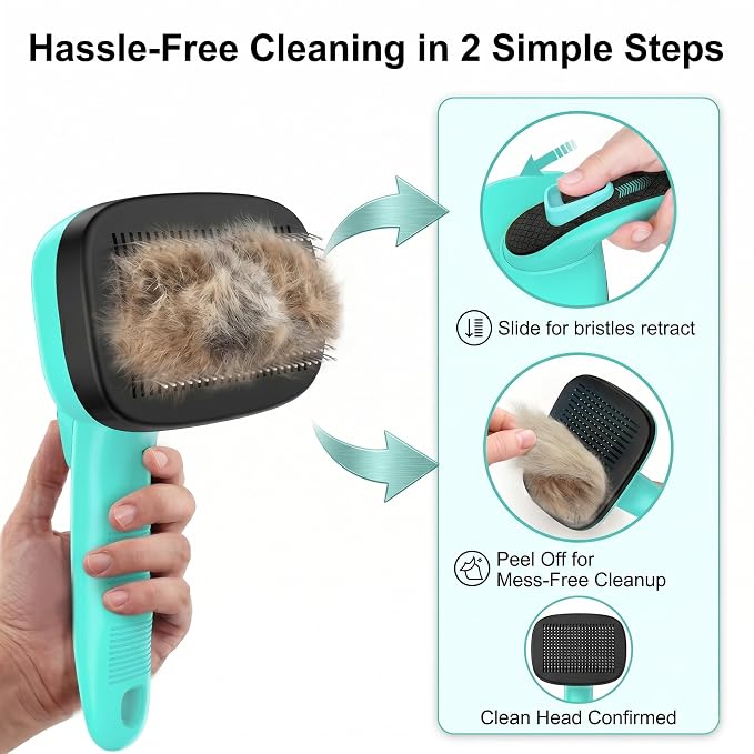 2 Pcs Self Cleaning Slicker Brush & Nail Clippers for Dog and Cats,Shedding Long and Short Haired Pets,Skin Friendly Deshedding Grooming Tool