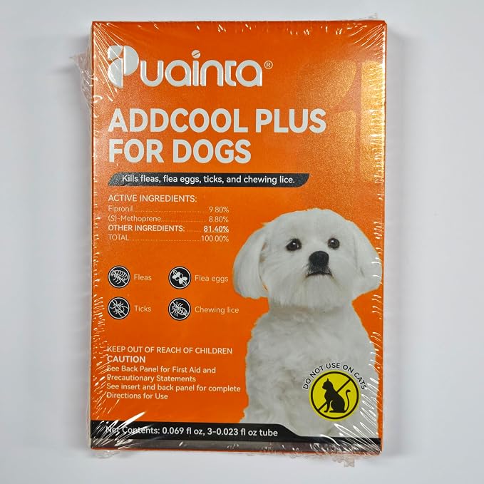 Puainta Addcool Plus Flea and Tick Prevention for Small Dogs & Puppies, Professional Topical Treatment, 3 Monthly Doses, Fast-Acting Waterproof Dog Flea Drops (5-22 lbs)