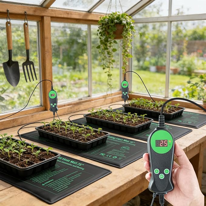 Bestio Seedling Heat Mat with Thermostat Combo Set,10 x 20.75in UL & MET-Certified Plant Heating Mat for Seed Starting,Hydroponic Plant,Heat Mat for Plants for Gardening,Greenhouse
