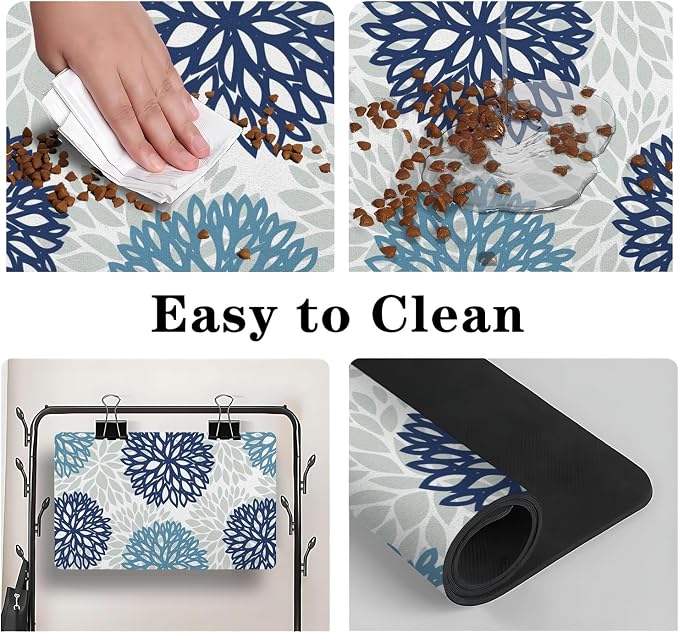 Dog Food Mats for Floors, Absorbent and Quick-Drying Pet Cat Food Mat,Anti-Fouling and Easy-to-Clean Pet Feeding Mat,Dog Bowl Mat for Messy Drinking Water Bowls.17x32, Bohemia Dahlia Floral Style