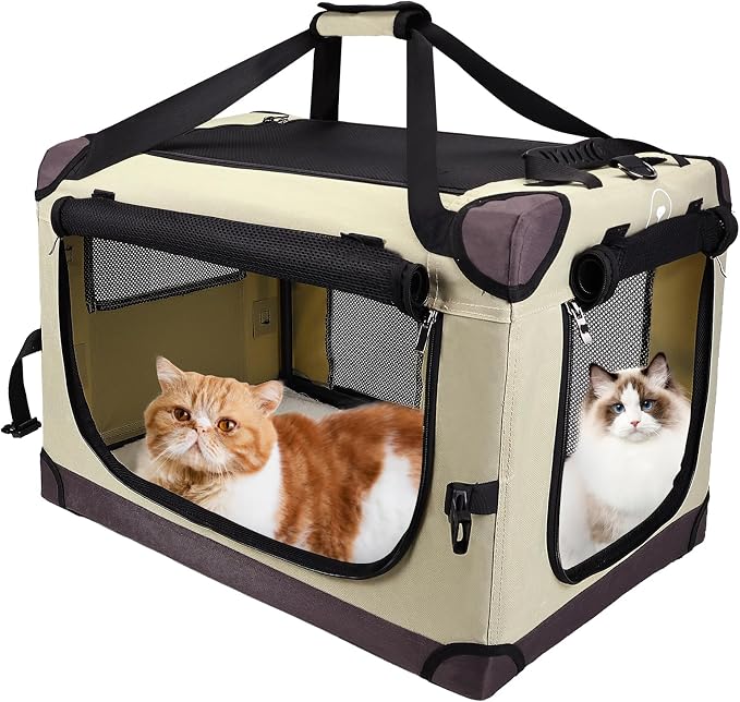 PEGIC Extra Large Cat Carrier, Brown | Soft Sided Collapsible, For Car Travel, Outdoor and Indoor Uses, Roomy Extra Large for 2 Kittens or Pets up to 50lbs