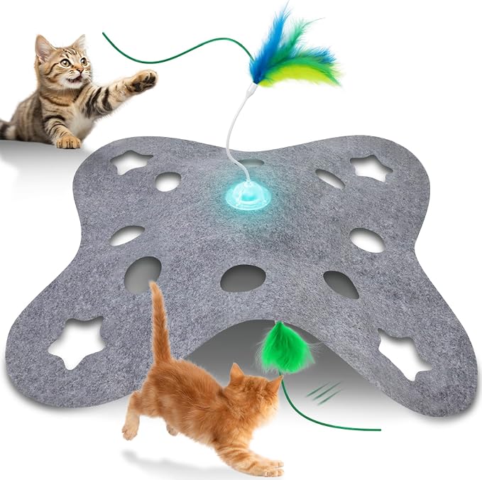 PAWSPIK 3-in-1 Hide & Seek Interactive Cat Toy - Rechargeable Automatic Feather Chasing & Tumbling Peek-A-Boo Exercise Toy for Bored Indoor Cats & Kittens