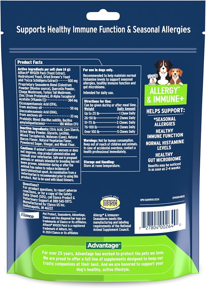Bundle of Seresto Small Dog Under 18 lbs. + Pet Protect Allergy* + Immune+ Seasoderm™ | 60 Count