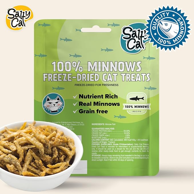 Salty Cat 100% Natural Freeze-Dried Minnows Cat Treats, 10g (12 Pack)